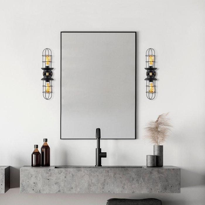 Opviq Mahoni - 13207 Lámpara de pared industrial negro y dorado